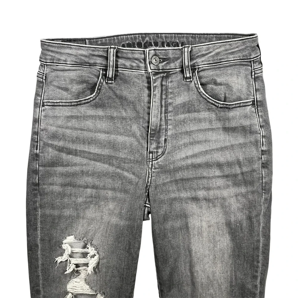 American Eagle Super Hi Rise Jegging Women's 8 Long Distressed Flame Hem Pockets - Picture 5 of 16